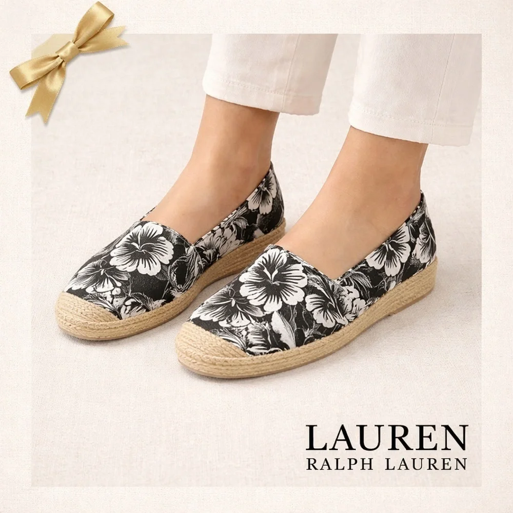 Lauren Ralph Lauren Floral Espadrilles Black Canvas